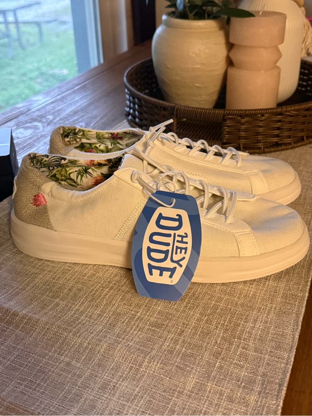 Hey Dude womens white Canvas Sneakers with Floral Lining